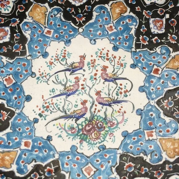 Persian Enamel Minakari Decorative Small Plate Birds Detailed Hand Painted - Picture 2 of 10